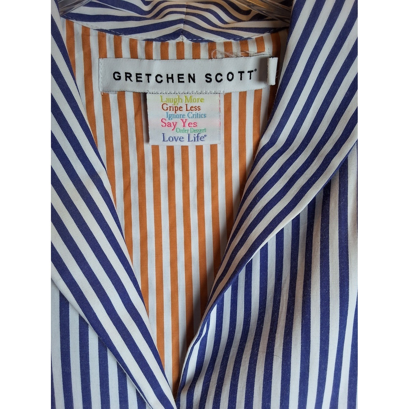 Gretchen Scott Striped Button-Up Dress – Blue & White with Orange Lining