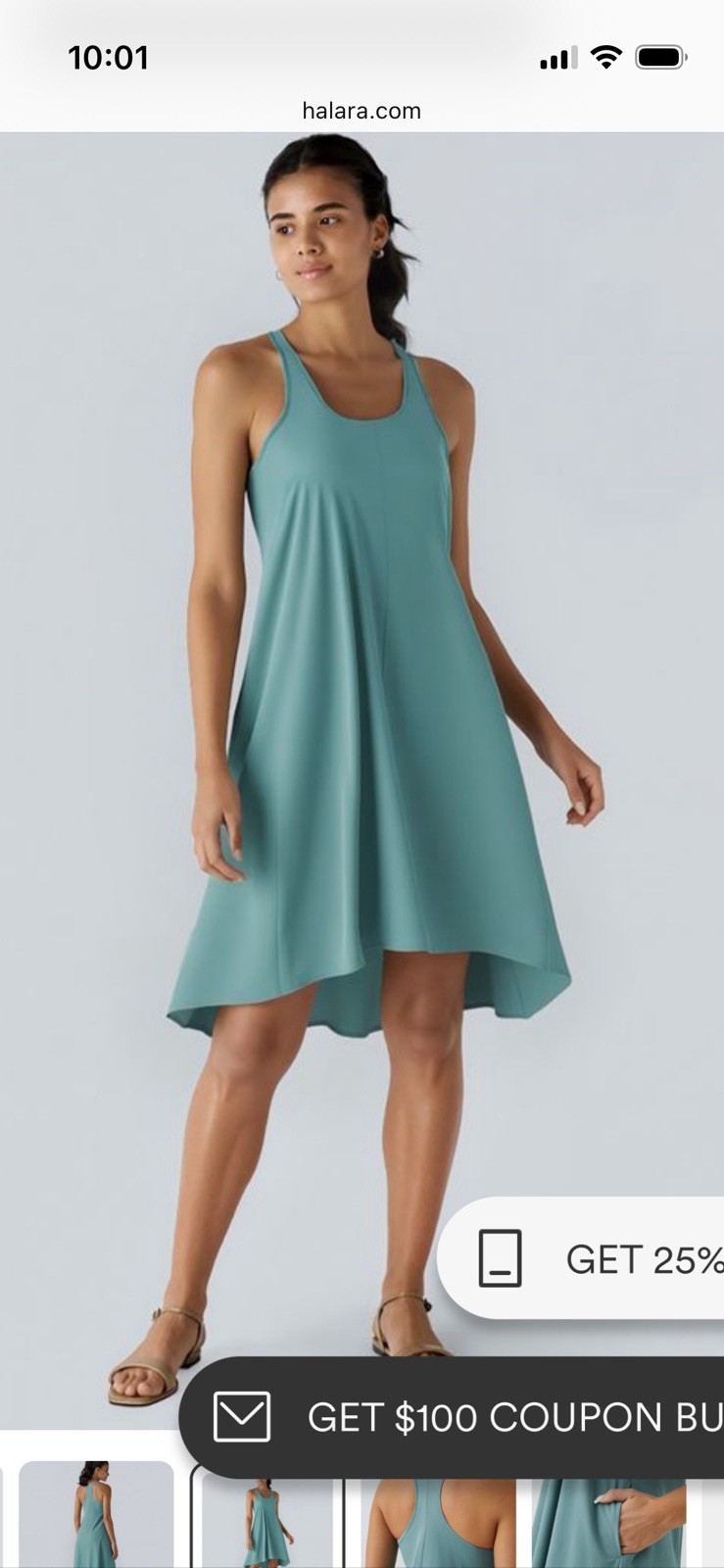 Halara Breezeful Backless Racerback High Low Pockets Midi Dress STONE BLUE LARGE