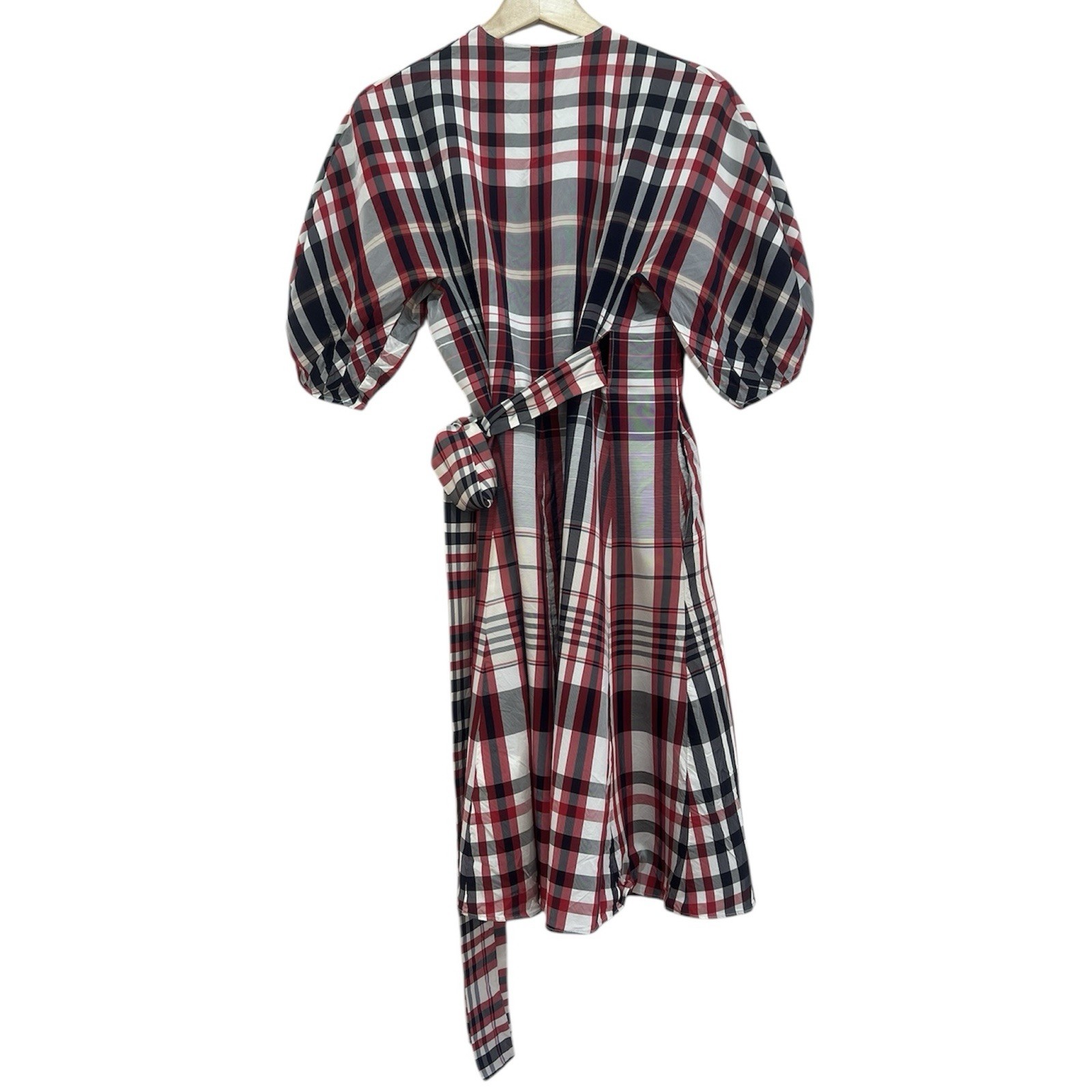 SCANLAN THEODORE Plaid Cocoon Sleeve Wrap Dress Women Size AU 8 US 4 Stripe Red