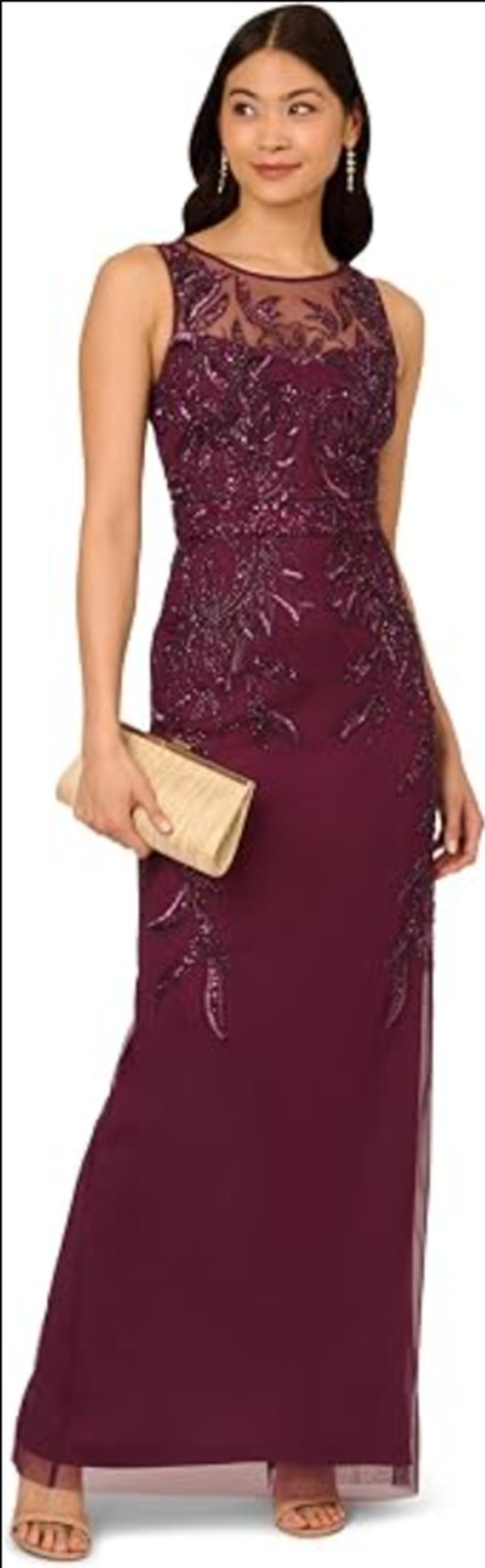 Adrianna Papell Women’s Beaded Column Long Dress CASSIS SIZE 6
