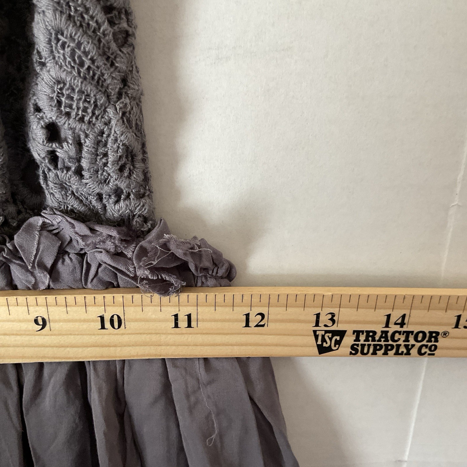 WISHLIST Maxi Dress Large Gauzy Gray BOHO Flowing Crochet Fairy Empire Waist