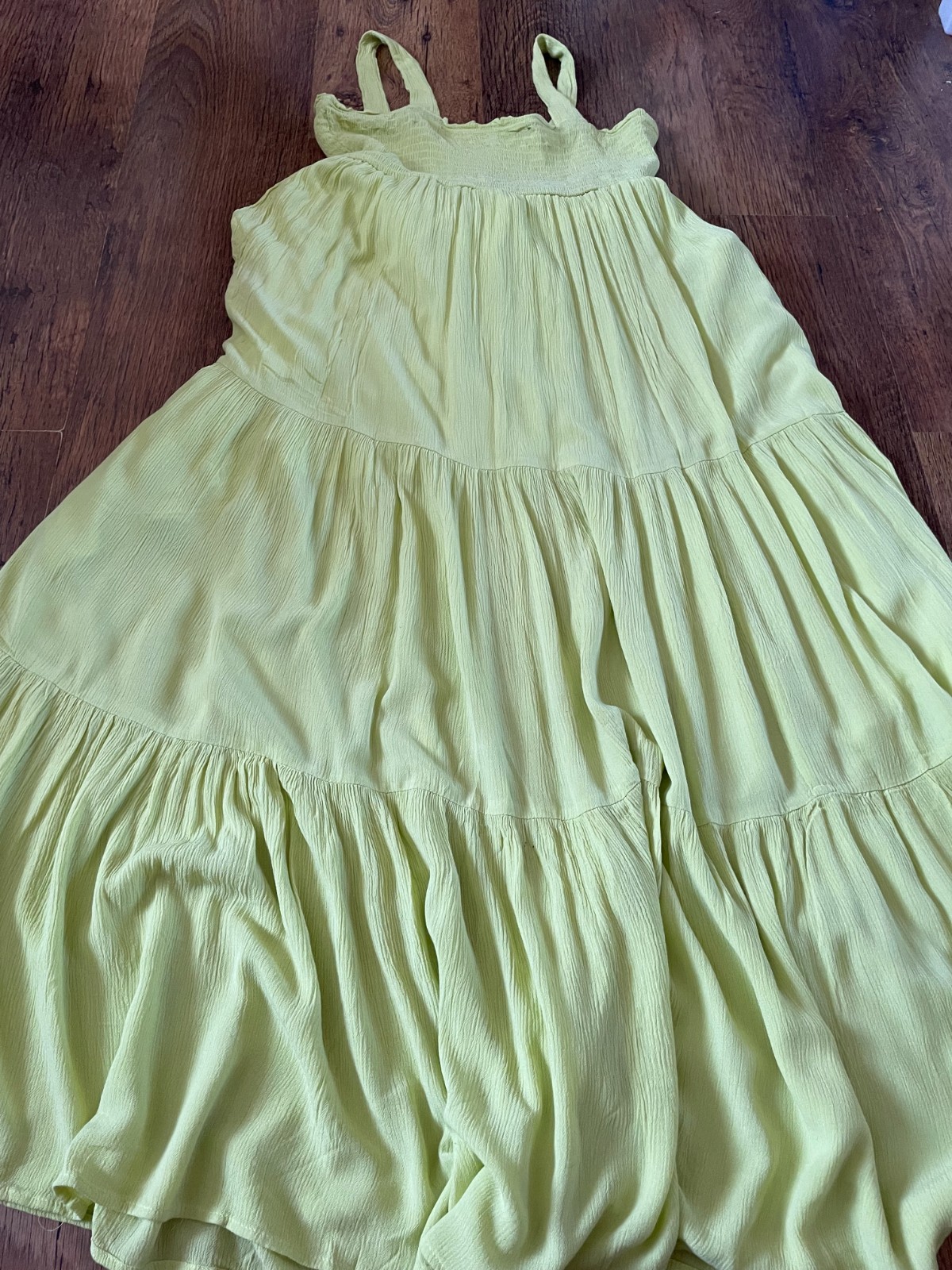 Yours lime green/yellow tiered midi summer dress with pockets uk 14 eur 42