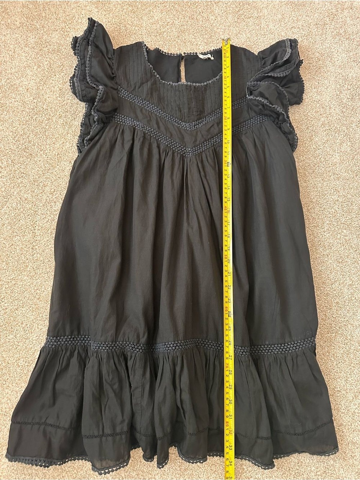 Tularosa Revolve Black Flutter Sleeve Babydoll Dress Crochet Lace Trim Large