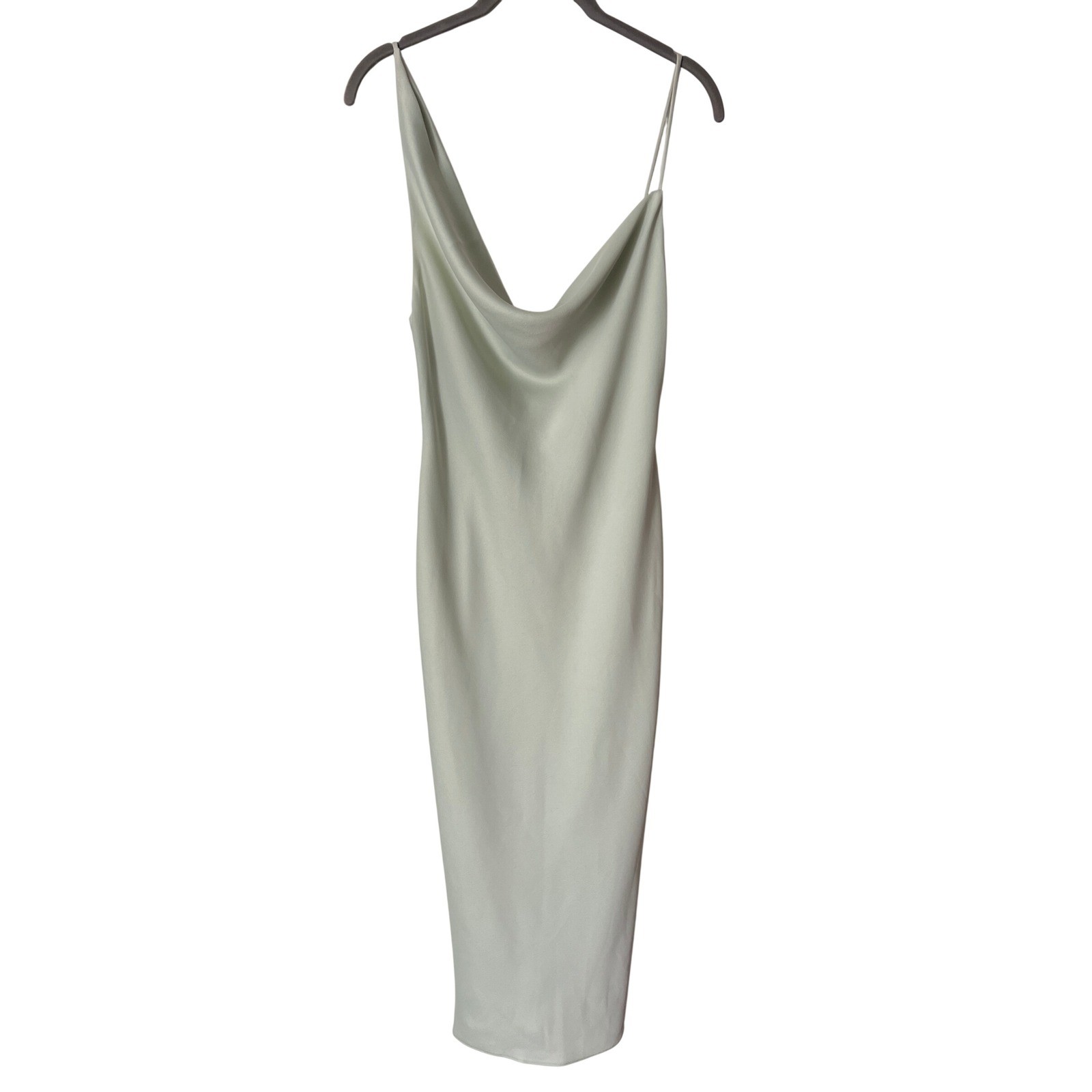 BHLDN August Satin Charmeuse Midi Dress Mint Green Size 4 Cowl Neck Sleeveless