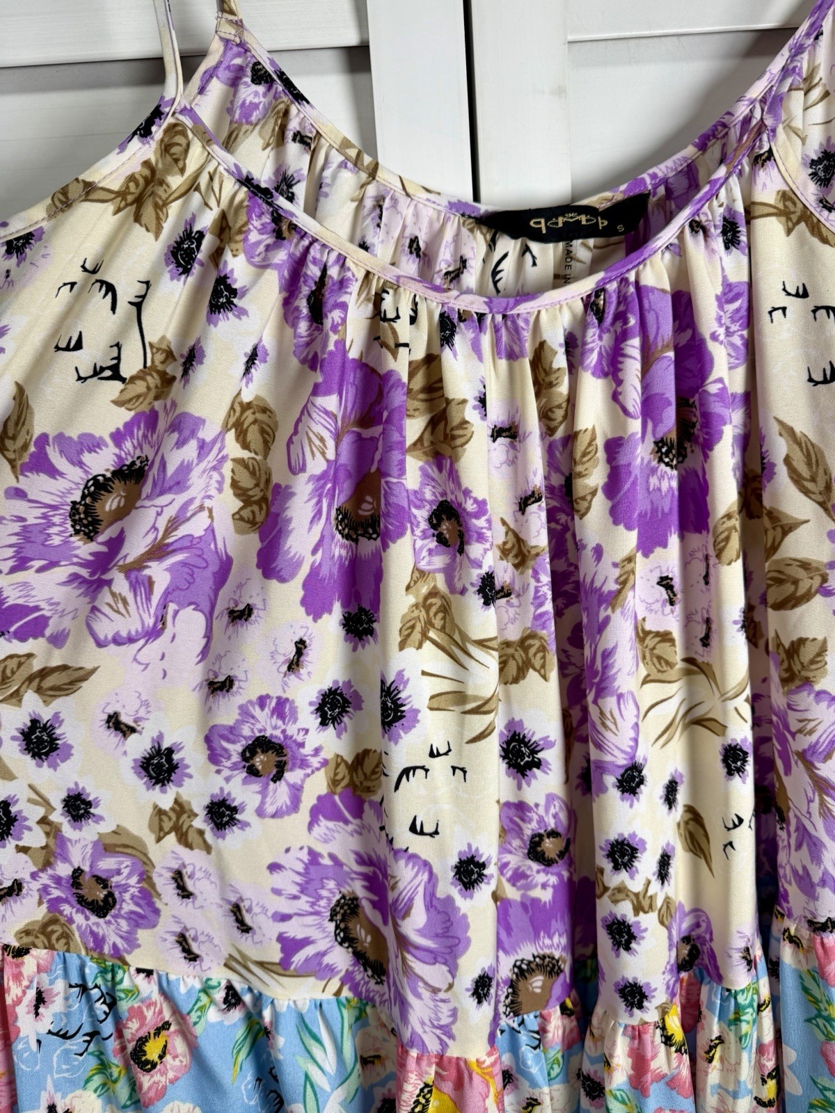 Floral Spaghetti Strap Boho Chic Tiered Oversized Maxi Dress Women’s Size Small