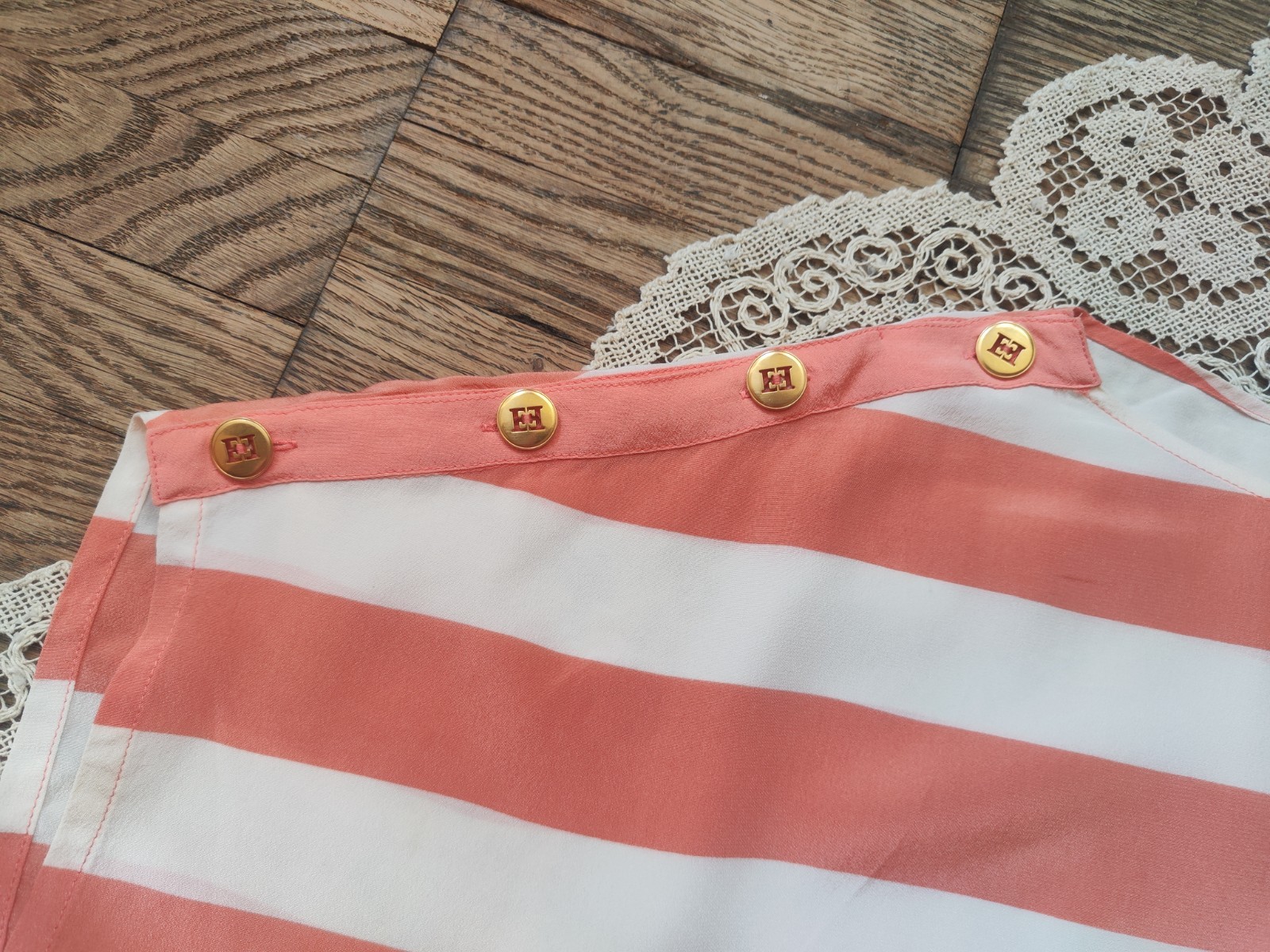 ESCADA Silk Striped Tunic Dress Sz 34 Fits S Pink White Petite Short