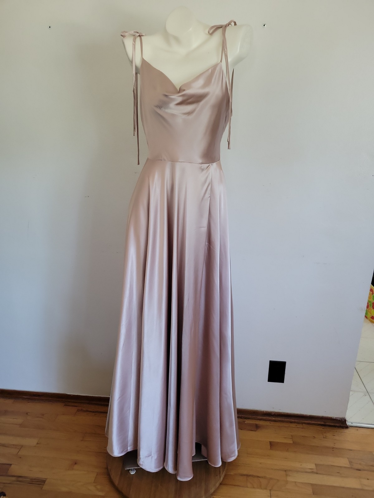 Ladivine by Cinderella Divine Gown Maxi Dress Dusty Rose Sultry Satin Cowl Neck