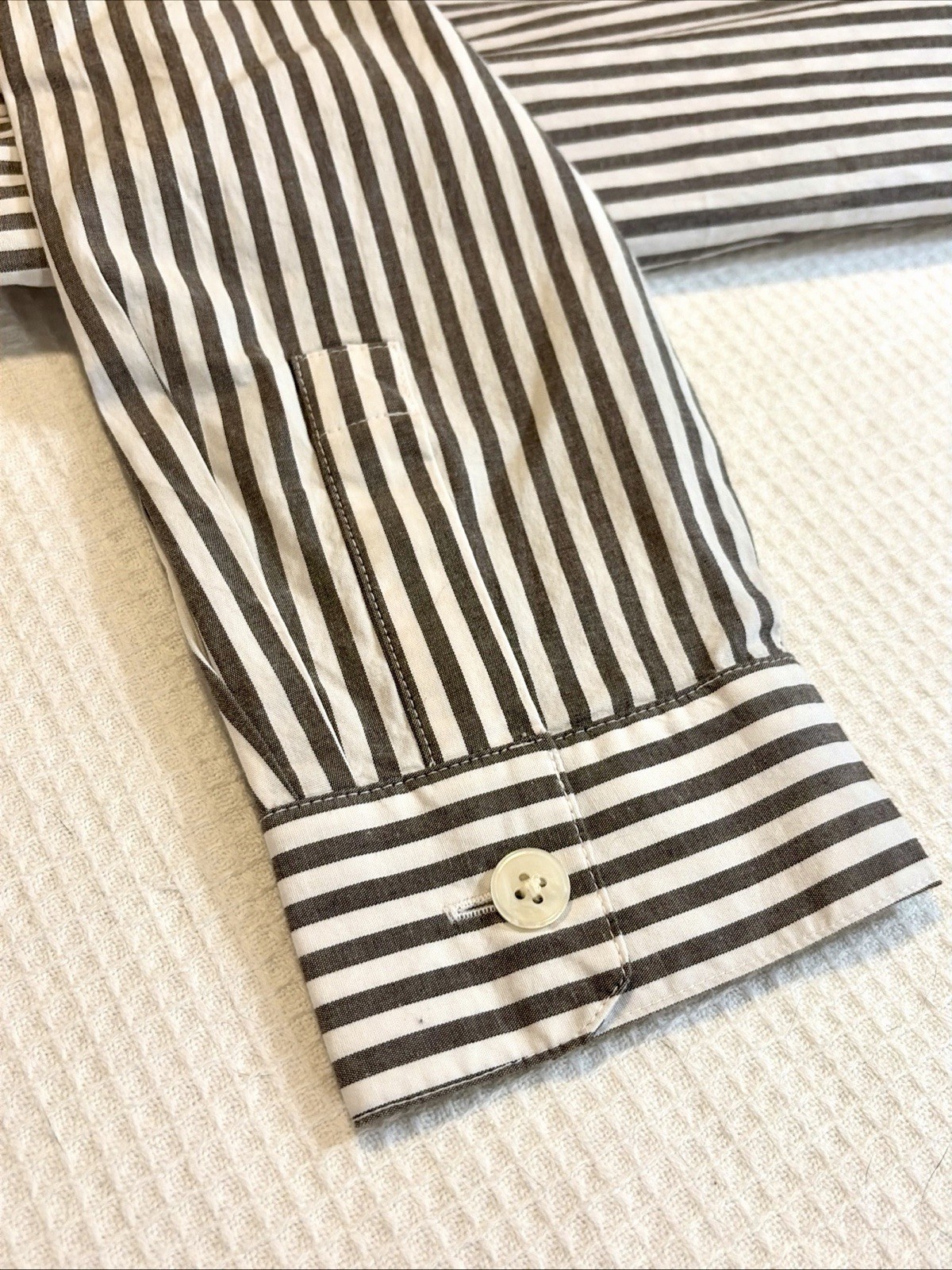 LOFT Petite Large Gray White Stripe Maxi Shirt Dress Button Front Cotton Stretch