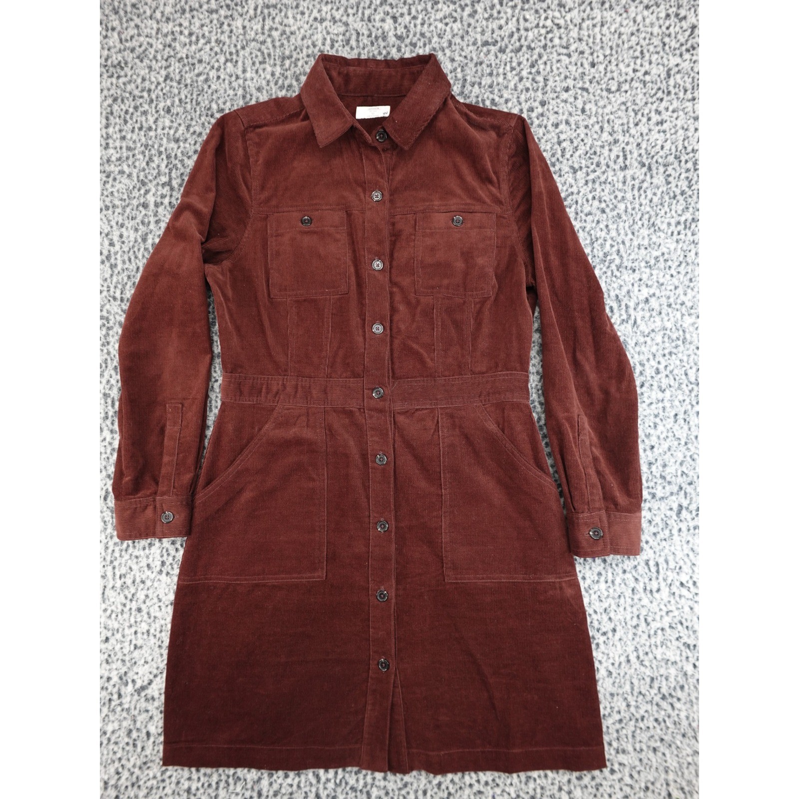 UNTUCKit Cora Dress Womens 10 Brown Burgundy Corduroy Button Front 42166