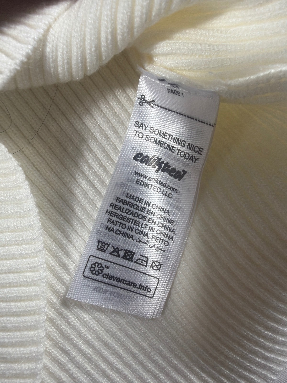 Edikted Cream Ribbed Turtleneck Sweater Dress XS