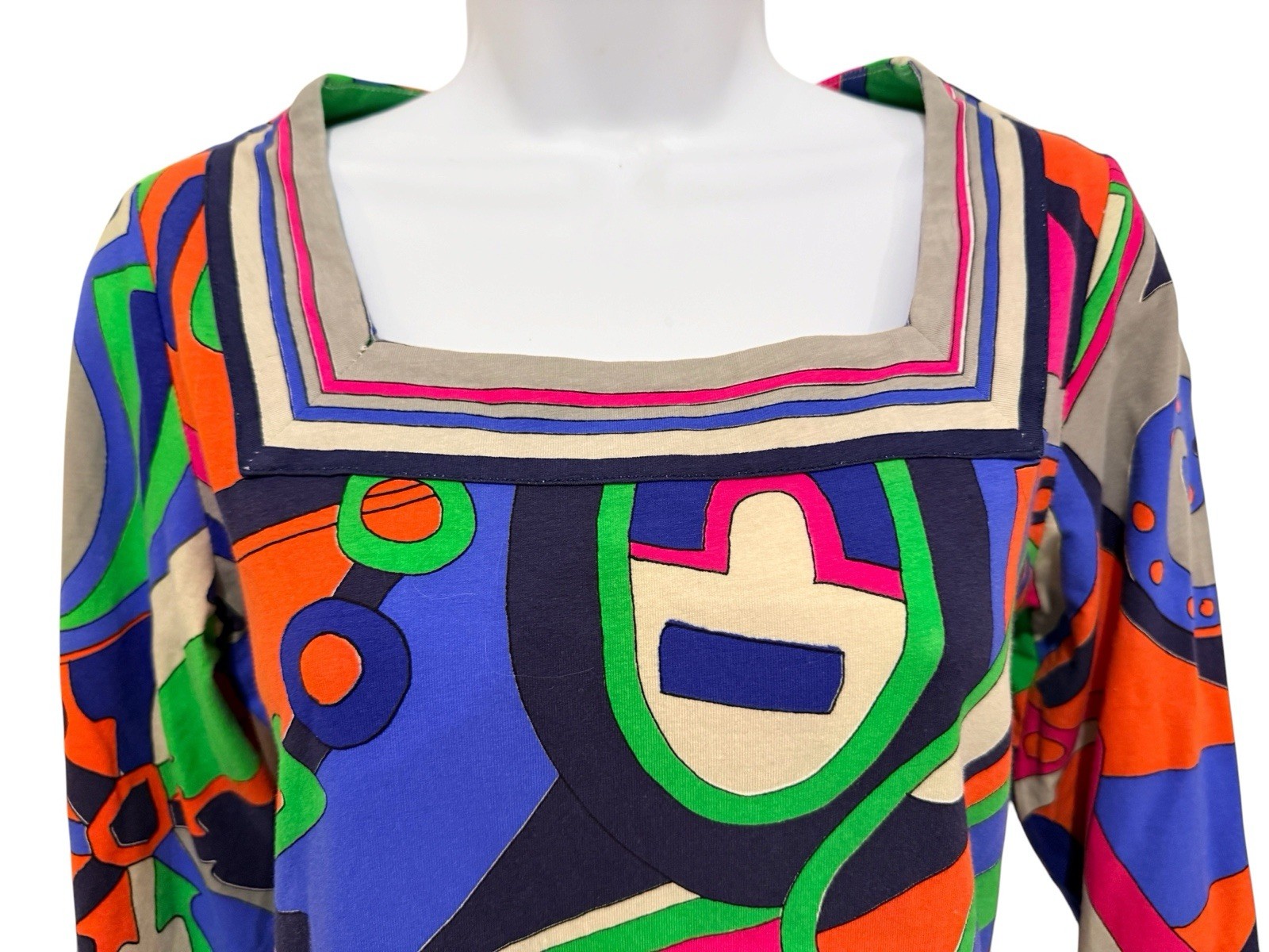 Barbara Gerwit Dress Mod Print 3/4 Sleeve Stretch Cotton Retro Knee Length