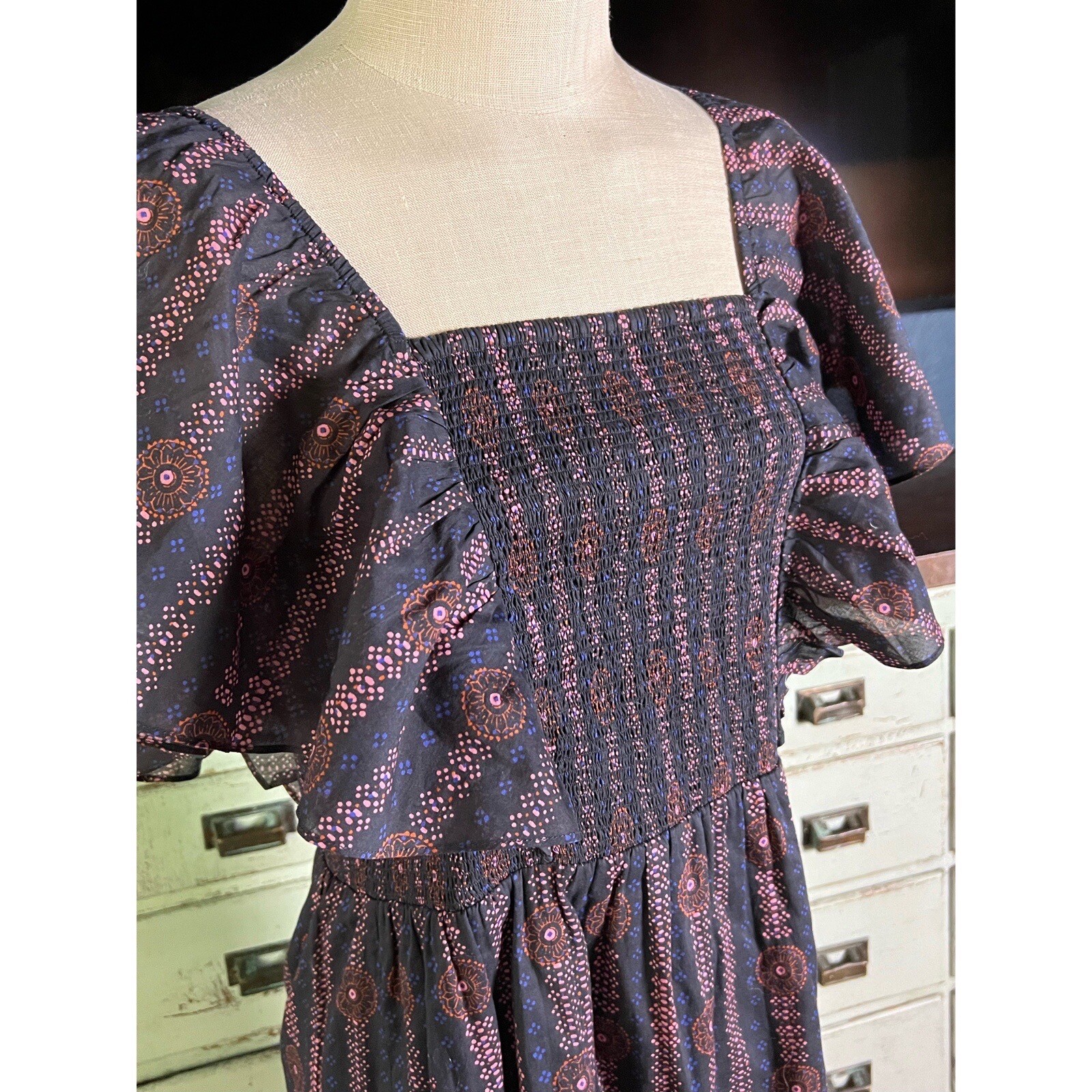 New $475 Figue Estelle Striped Floral Midi Dress XL