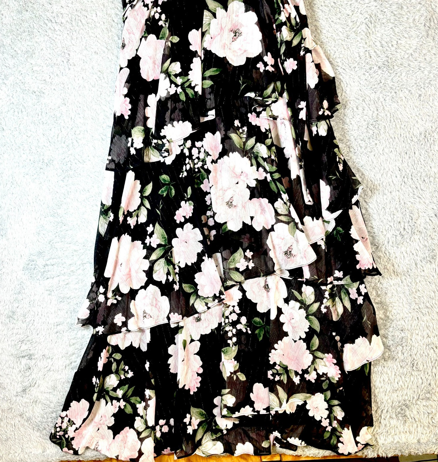 SLNY Women’s Multicolor Floral Printed Tie-waist Chiffon Maxi Dress Size 14