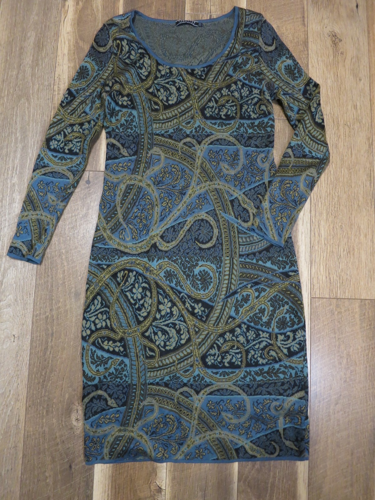 Peruvian Connection Women’s Teal/Brown/Black Paisley Pima Cotton Knit Dress Sz M
