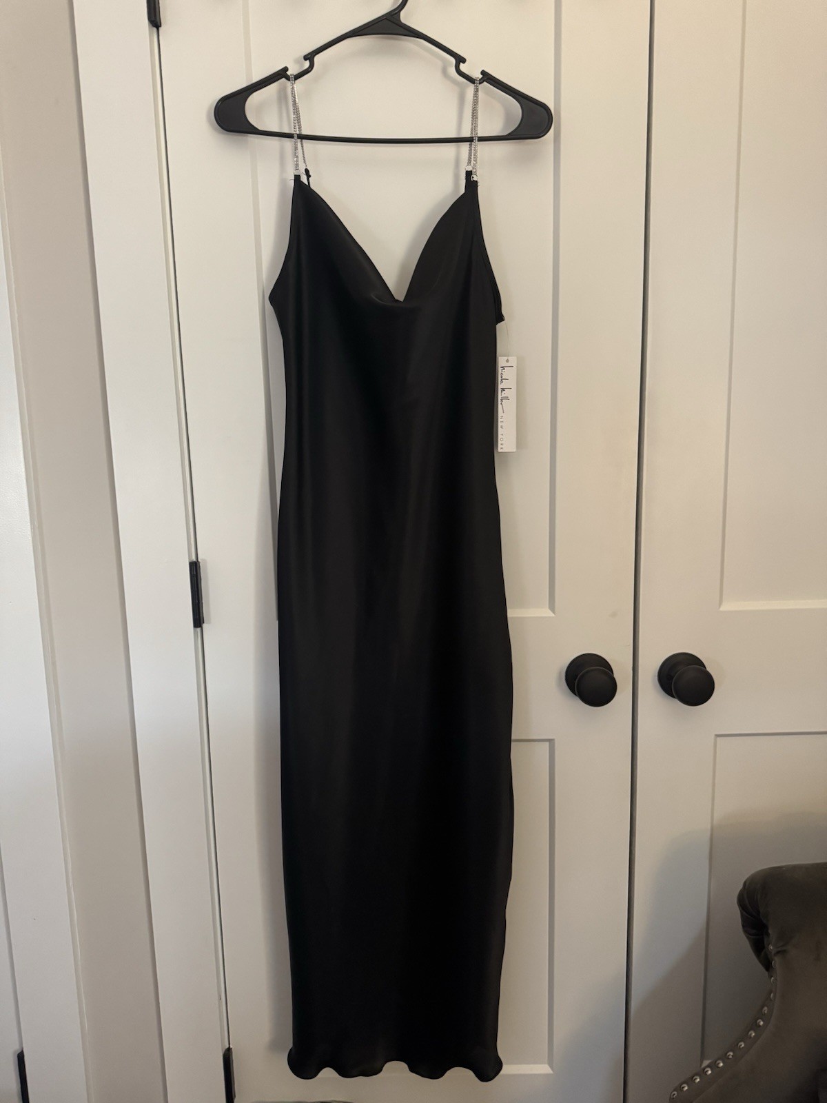 Ankle Length Silk Black Nicole Miller Dress Size Medium With Diamond Straps