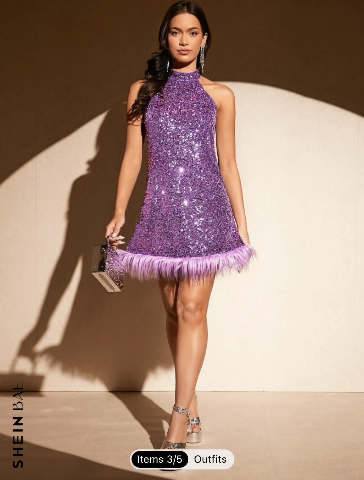 Womens Fuzzy Trim Sequence Sleeveless Purple Dress Lover Era Sz XL