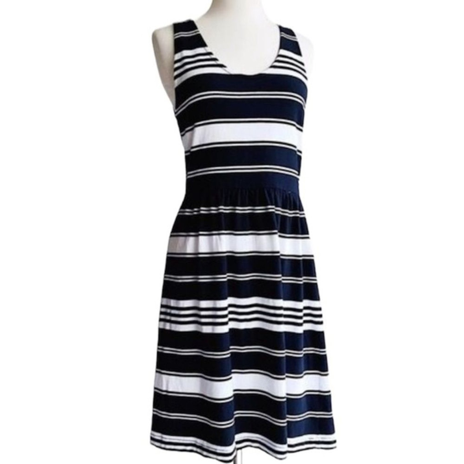 JCREW STRIPED NAUTICAL VILLA NAVY BLUE WHITE TANK DRESS BUTTON BACK M