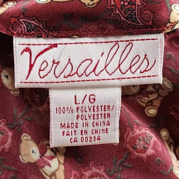 Versailles Red Satin Teddy Bear Print Strappy Slip Dress | Women’s L