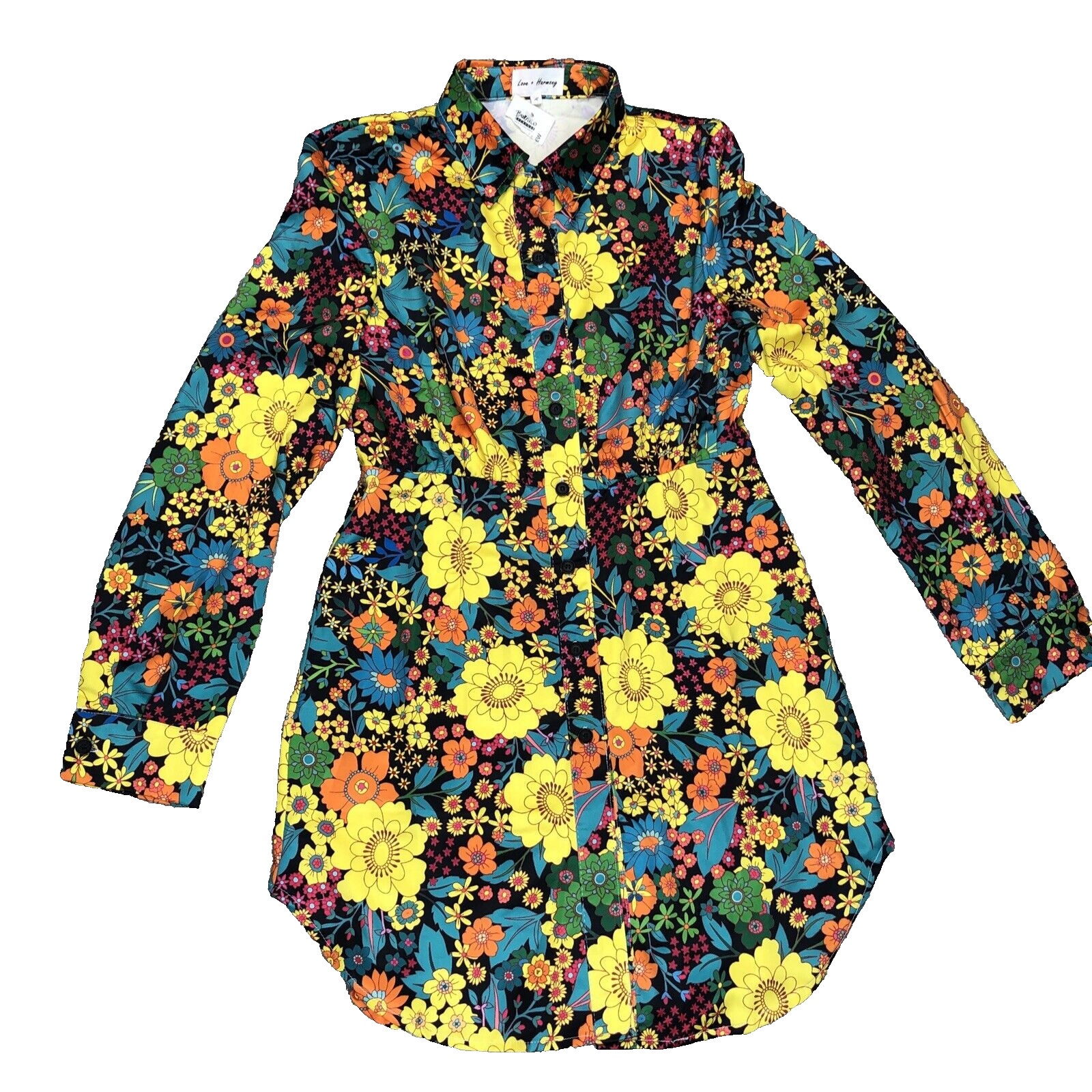Love Harmony Dress Women Medium Mini Groovy Flower Power Floral Hippie Sz M