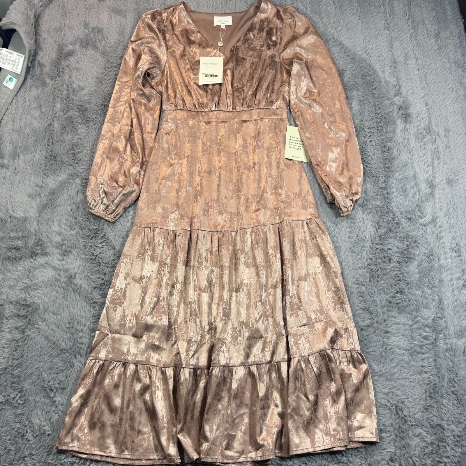 Boheme Long Dress Women’s S Brown Polyester Maxi Shimmer Cocktail Party Stretch
