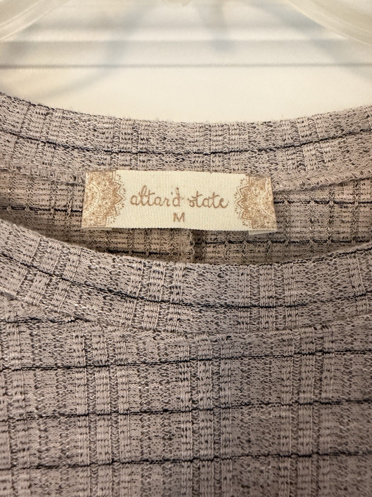 Altar’d State Gray Plaid Knit Stretch Bell Sleeve Round Neck Fit & Flare M