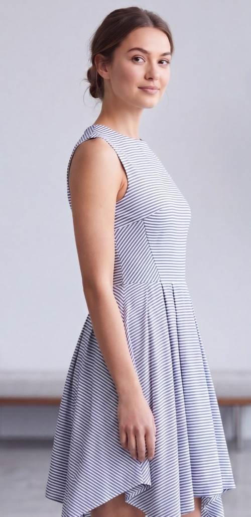 Marcs Dress Size 6 Fit & flare Blue White Stripes Lined Tencel Cotton Work Party
