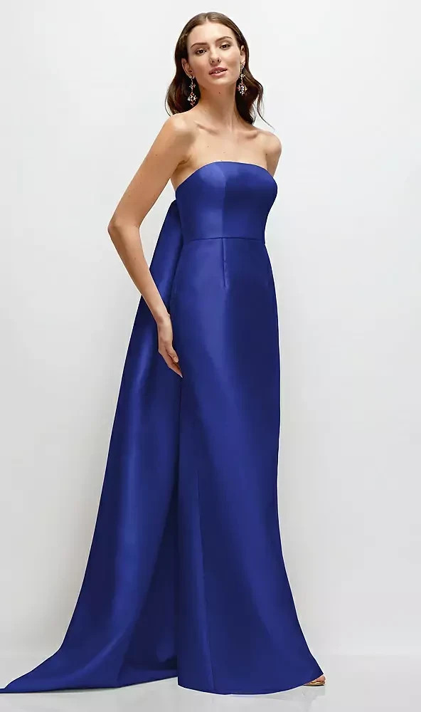 Alfred Sung Cobalt Blue Strapless Satin Twill Column Gown Size 4 $295 D876