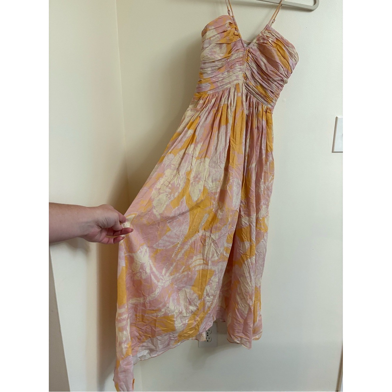 A.L.C. Rumi Cumin Lilac Floral Cotton Pleated Midi Dress Size 4 flowy luxury boh