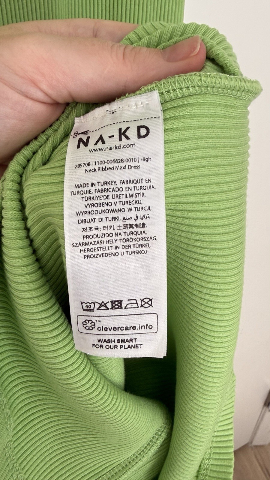 NA-KD Green Ribbed Maxi Dress High Neck Sleeveless Bodycon Floor Length S