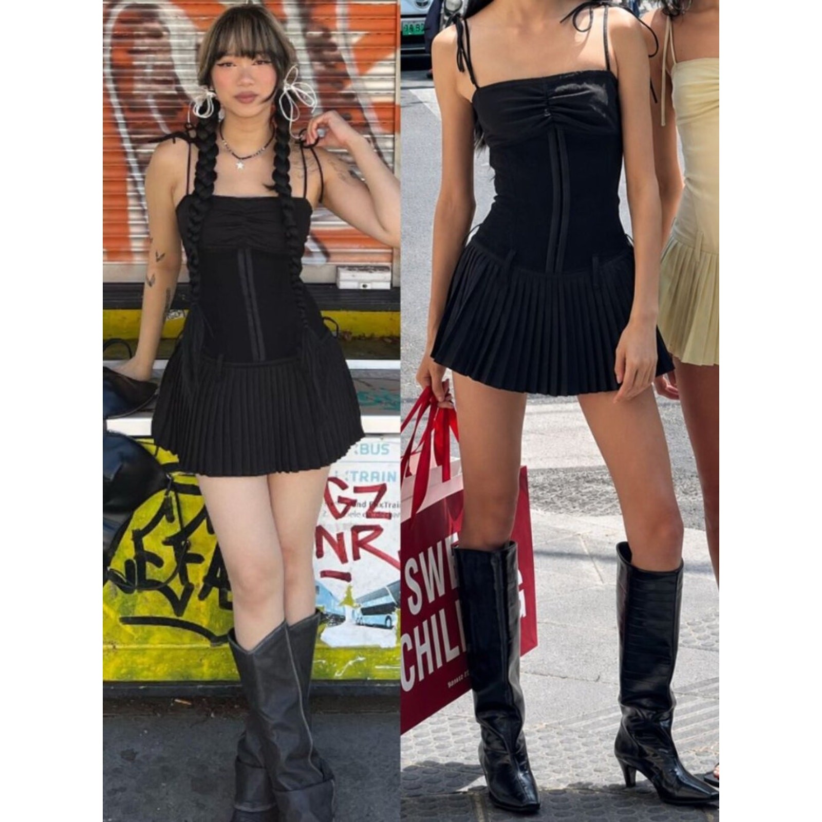 Sweet Chilling Drop Waist Pleated Mini Dress Black Corset NWT Size M