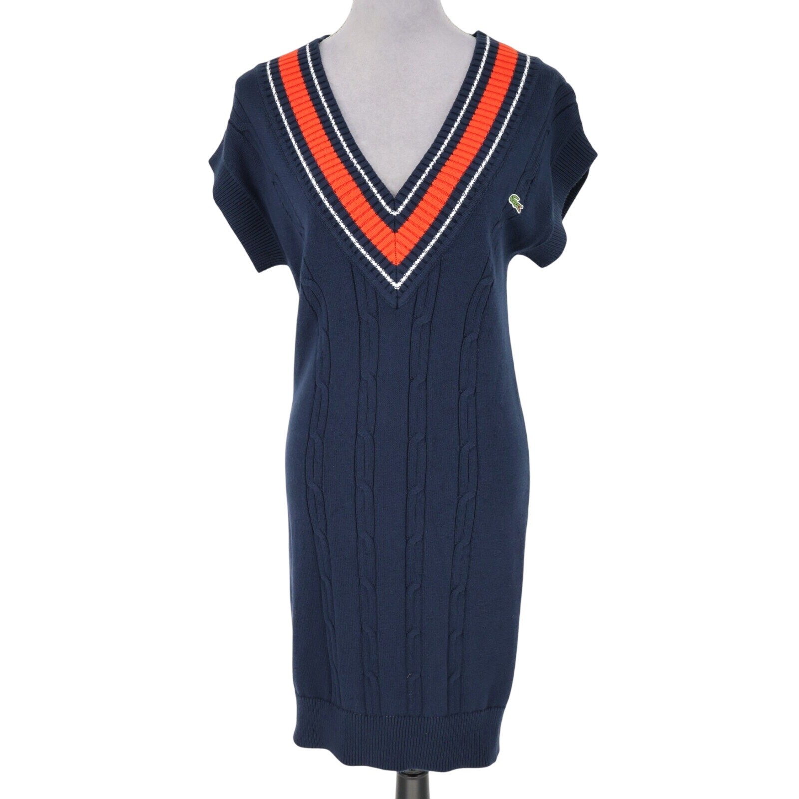 Lacoste Sport Sweater Dress Womens 6 US Navy Blue Orange Trim Nautical Preppy