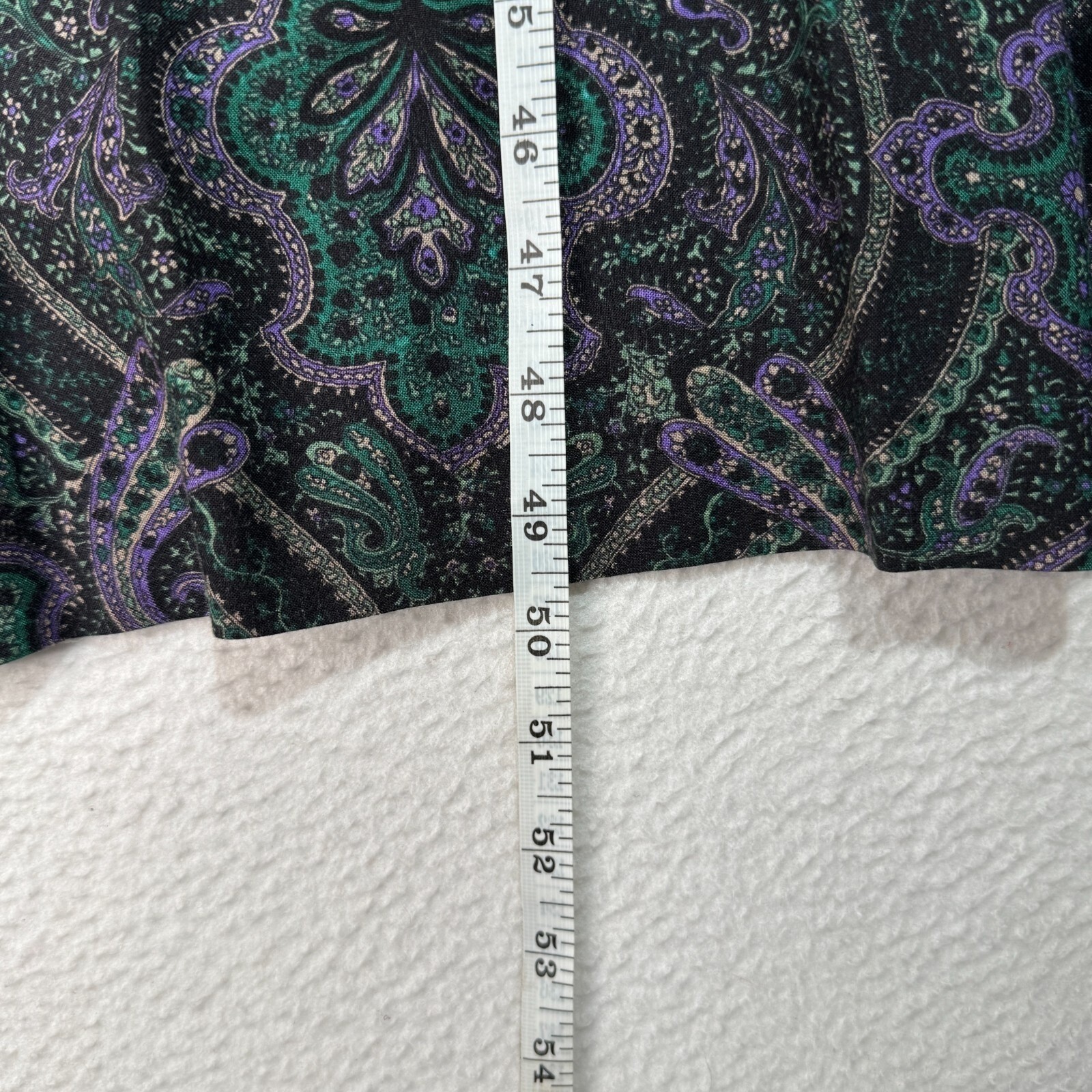 Vintage Karin Stevens Purple Green Paisley Long Sleeve Midi Dress