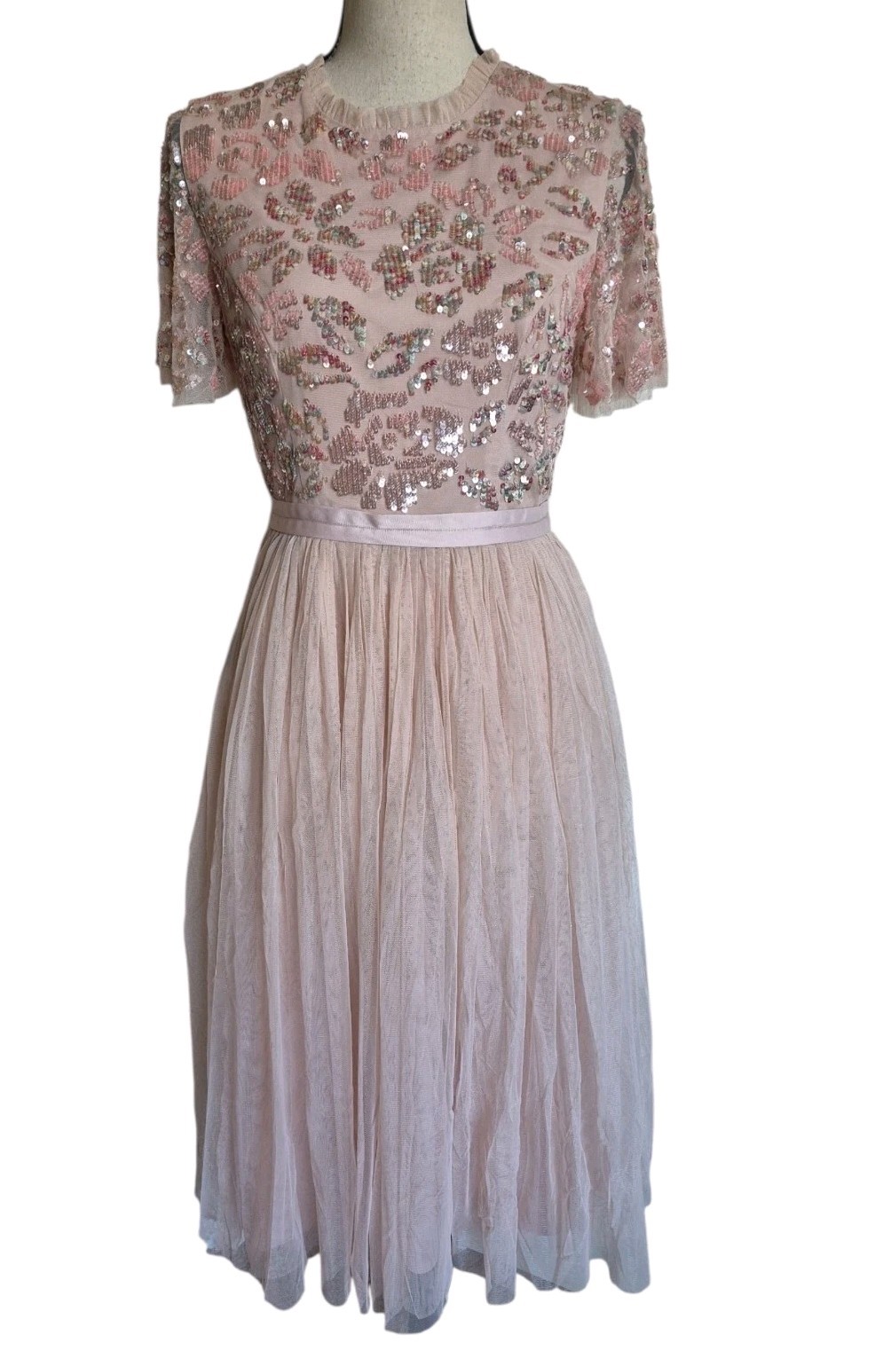 NWT Needle & Thread Embellished Tulle Midi Dress US Size 6 Rose Quartz Pink