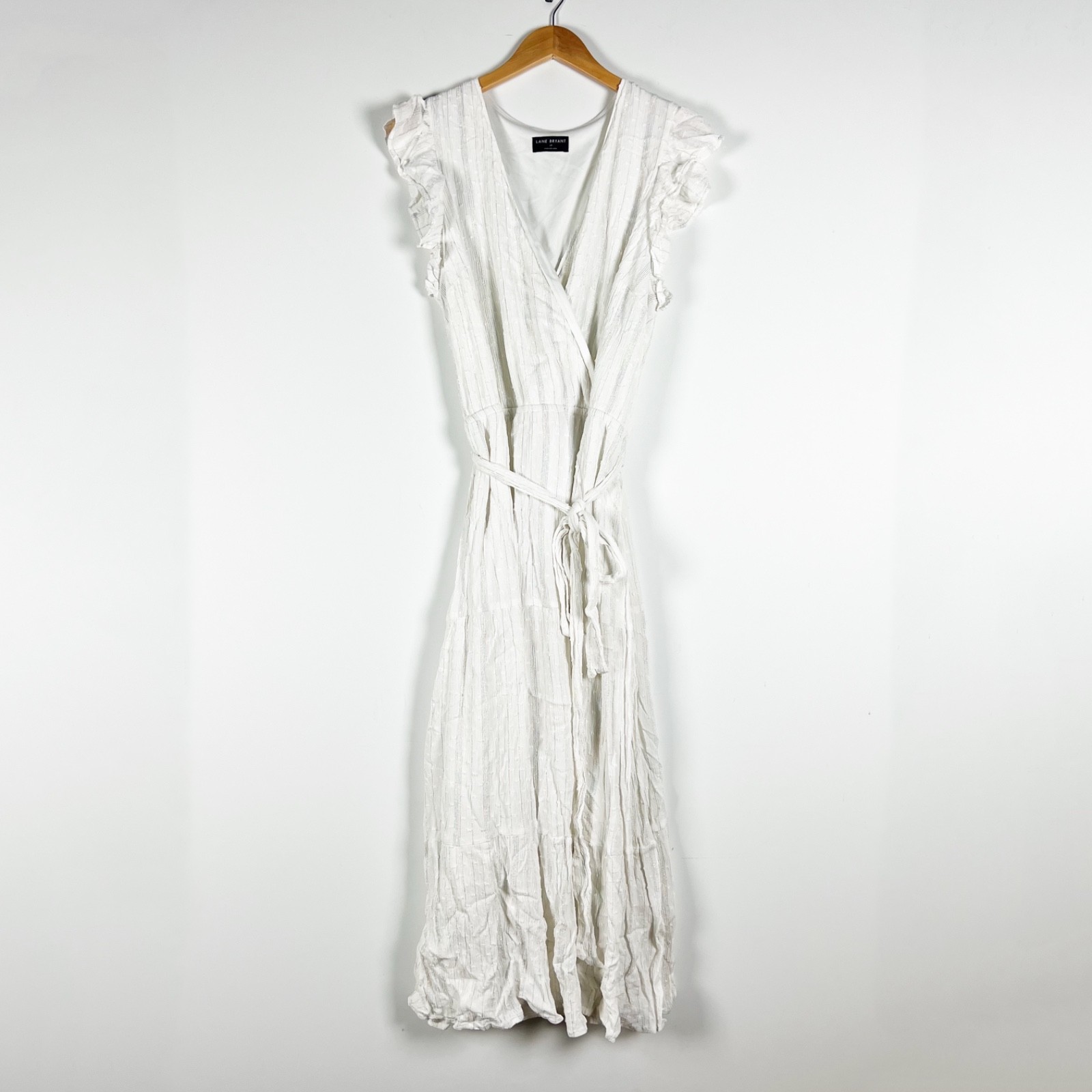 Lane Bryant Women’s Plus Size Ruffle Sleeve V Neck Wrap Midi Dress White Gold 18