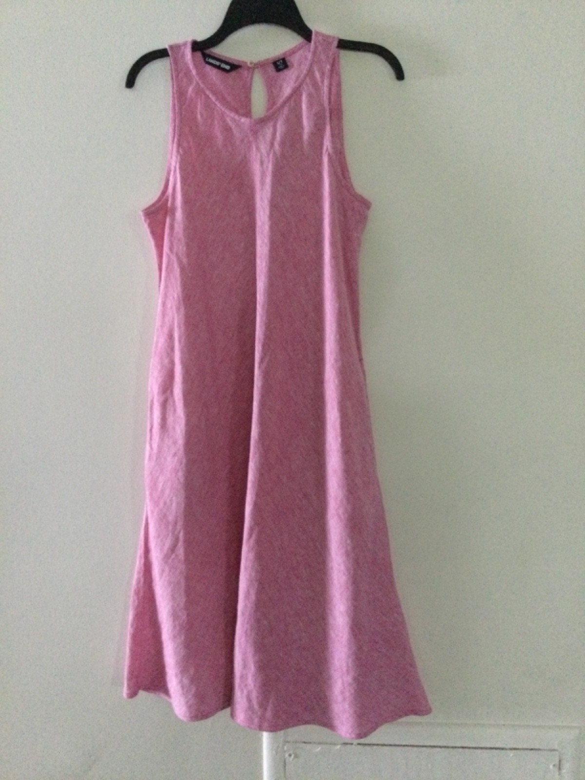 Lands End Pink Heather Linen Midi Dress A-Line Pockets Women Sz ST Boho Coastal