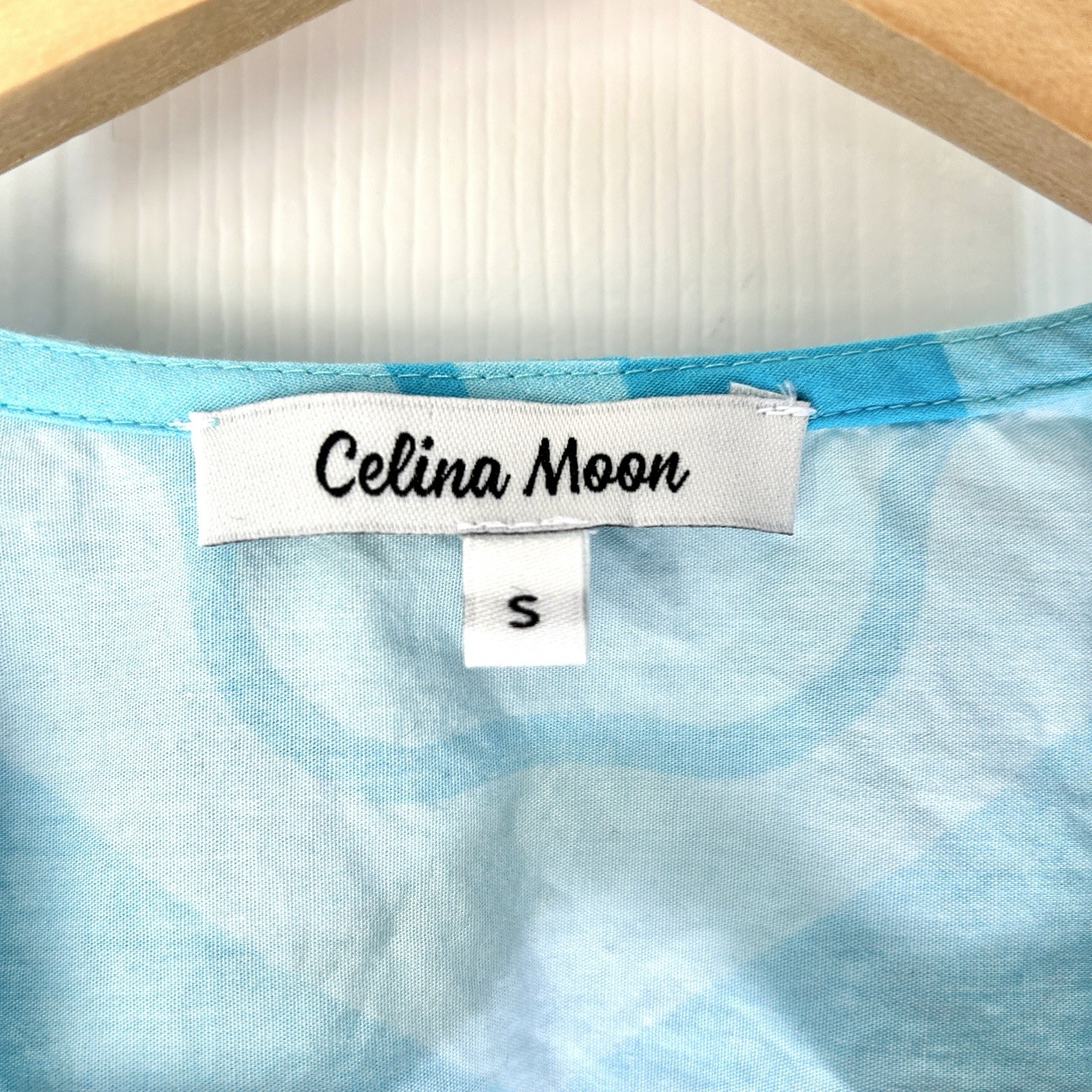 Celina Moon Midi Blue Hawaiian Flower Dress Sz Small EUC Resortwear Travel