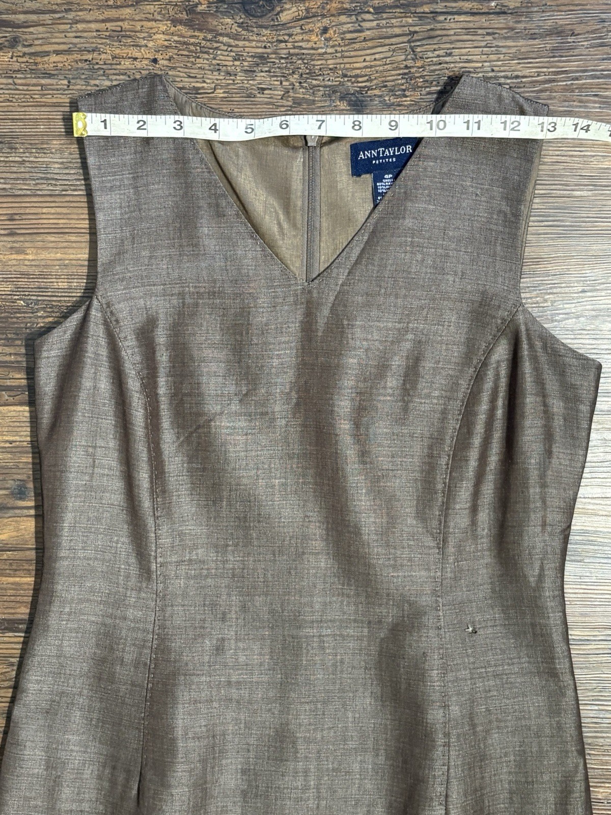 Ann Taylor Wool Mohair Rayon Blend Sheath Dress V Neck Sleeveless Brown Vintage
