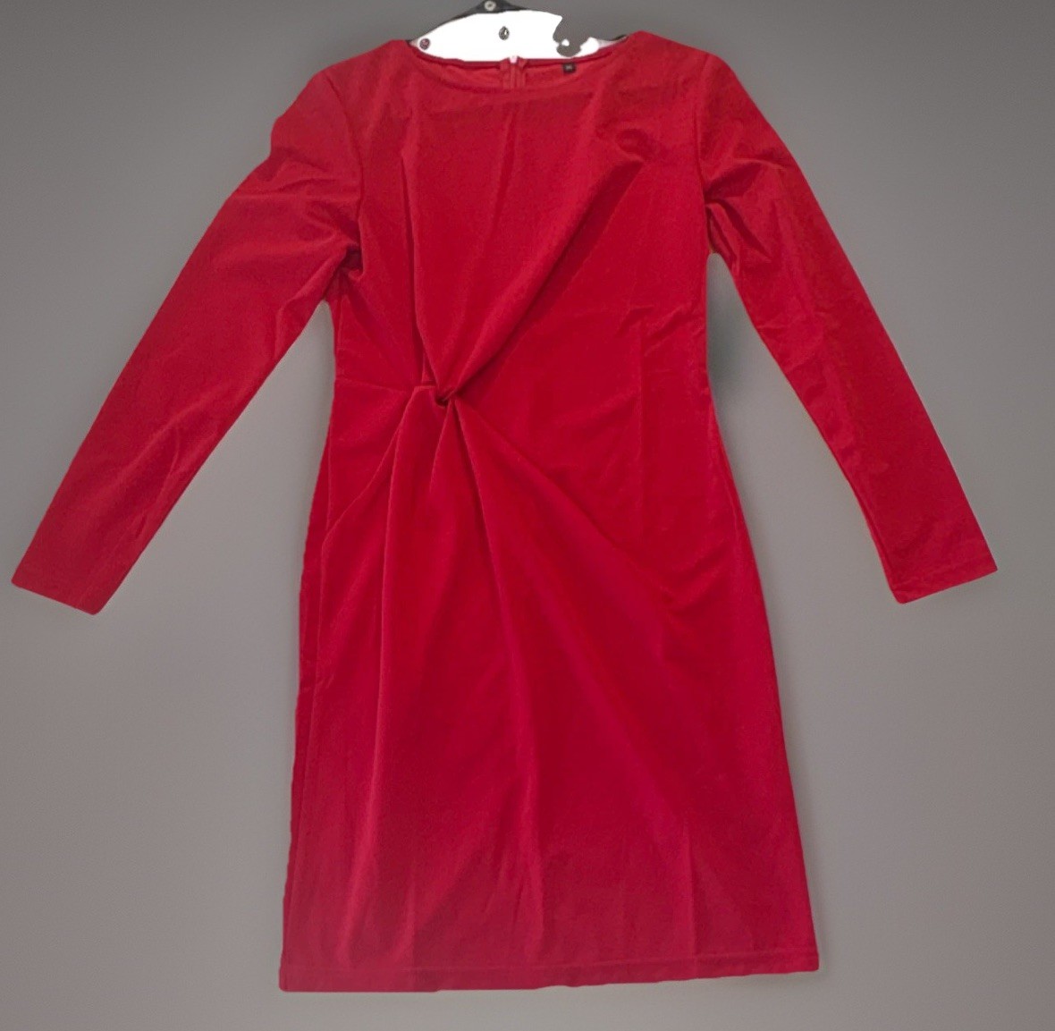Red Sheath Dress Knee Length Long Sleeve Stretch Polyester Spandex Size M