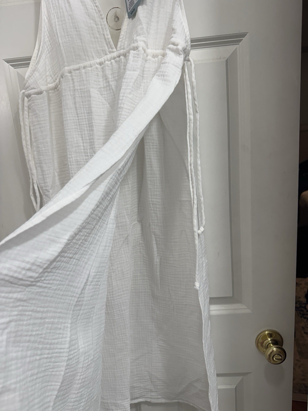 Shade & Shore White Cotton Gauze V-Neck Strappy Sleeveless Swim Coverup XS (0-2)