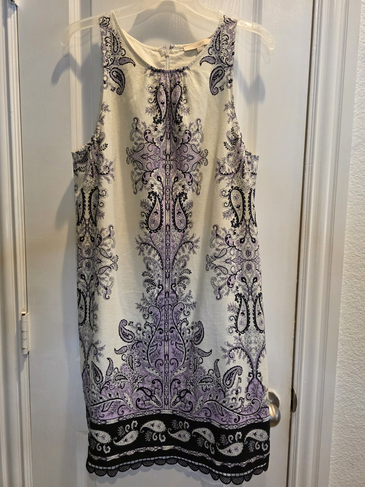 Loft Linen Blend Lace Trim Sheath Dress 12 Sleeveless Round Neck
