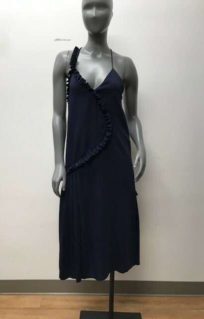 CEDRIC CHARLIER Women’s Racerback Dress with Ruffle Trim in Navy Size 6