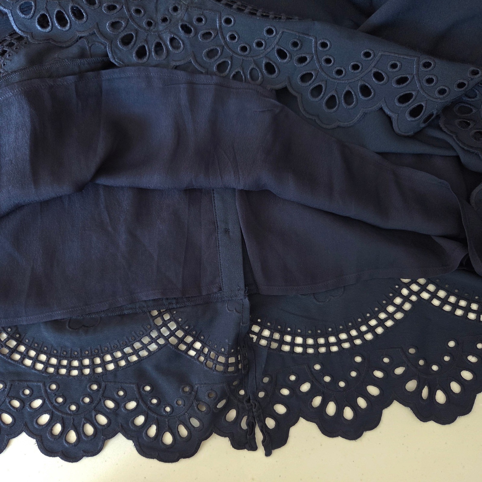 Elie Tahari Navy Blue Eyelet Embroidered Midi Shirt Dress Tie Waist NWT