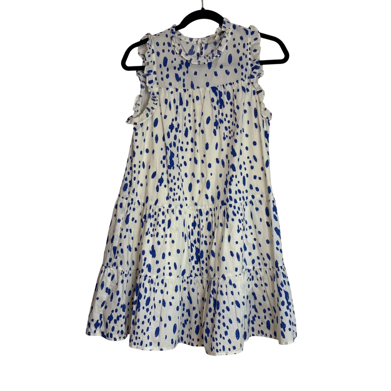 Pinch Womens Blue White Abstract Dot Tiered Ruffle Mini Babydoll Dress Size M