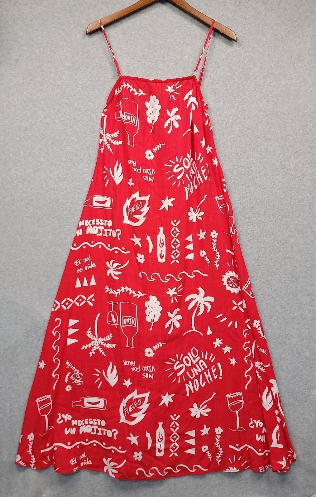 NEW Paper Heart Anthropologie Linen Strappy Maxi Dress M Fuego Red Beachy Resort