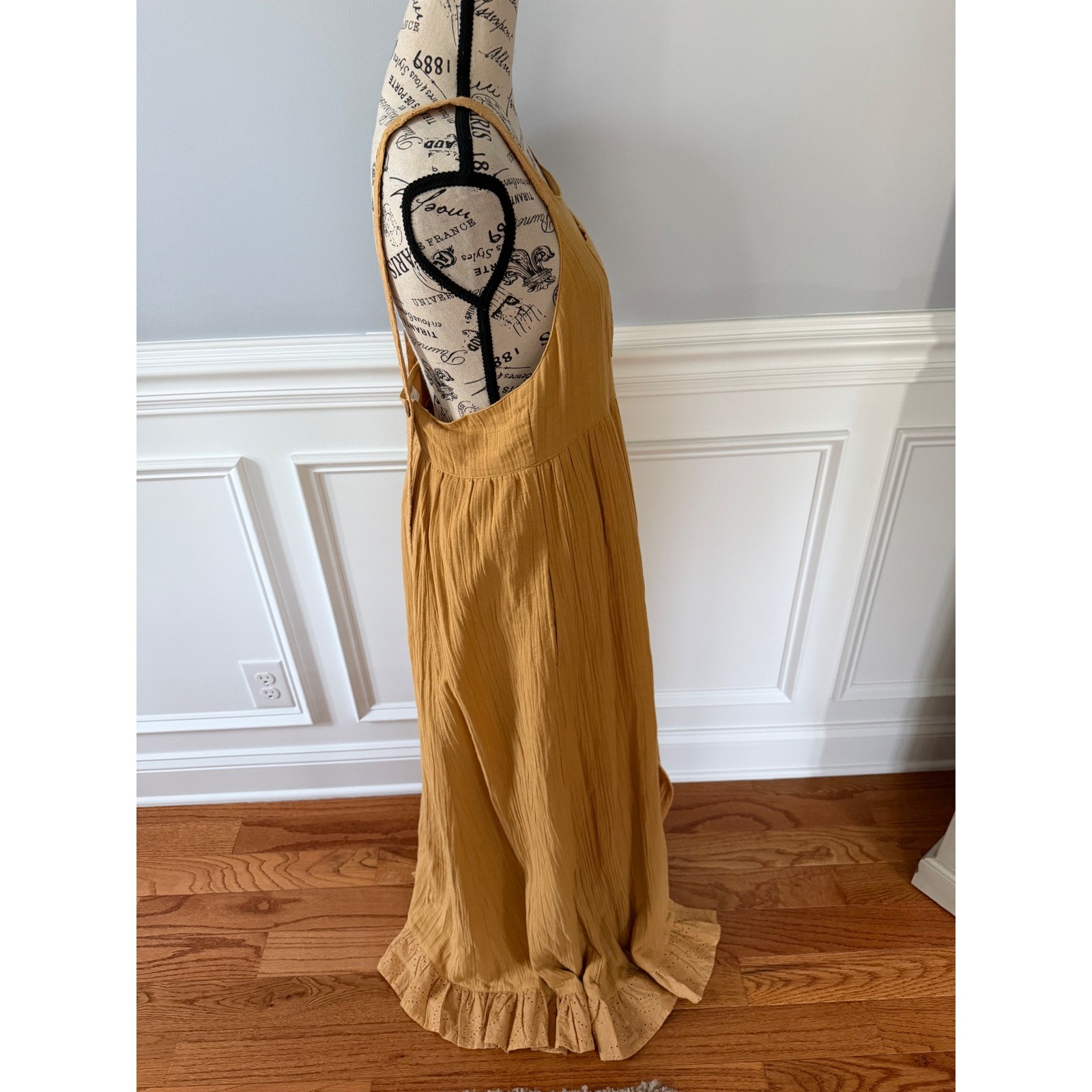 Cleo + Wolf Gold Textured Eyelet Bib Maxi Dress Boho Western Small