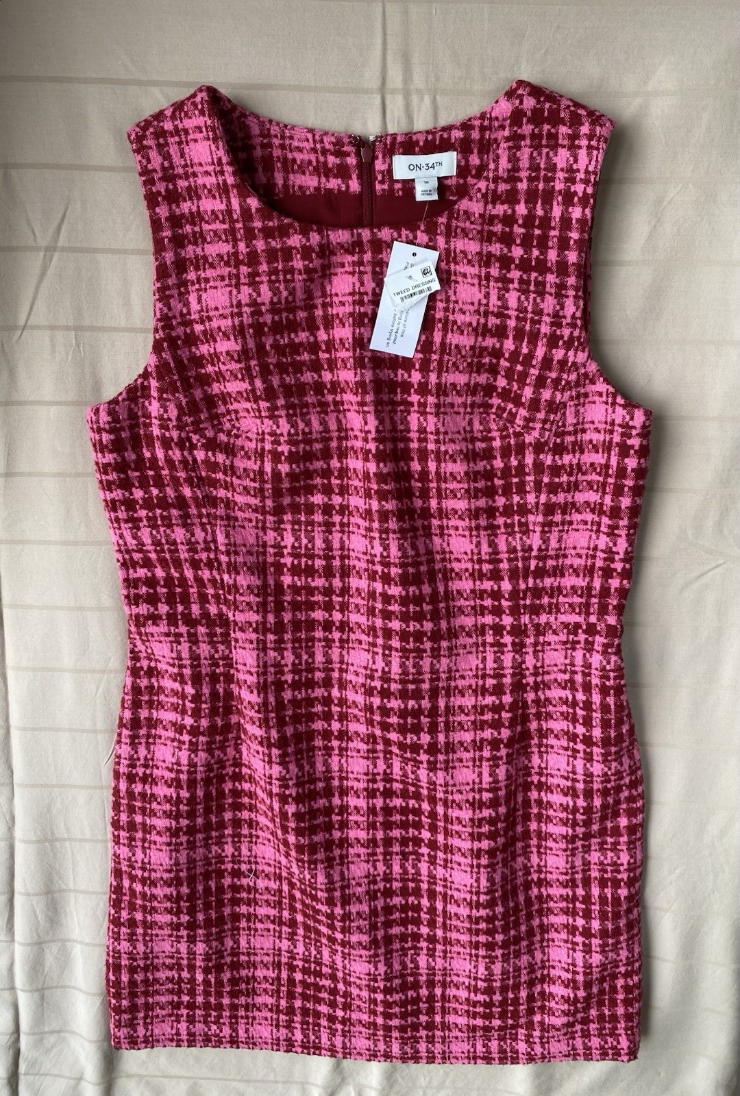 NWT Sleeveless Tweed Jumper Dress Pink And Maroon Ladies On 34th Size 10 Lined