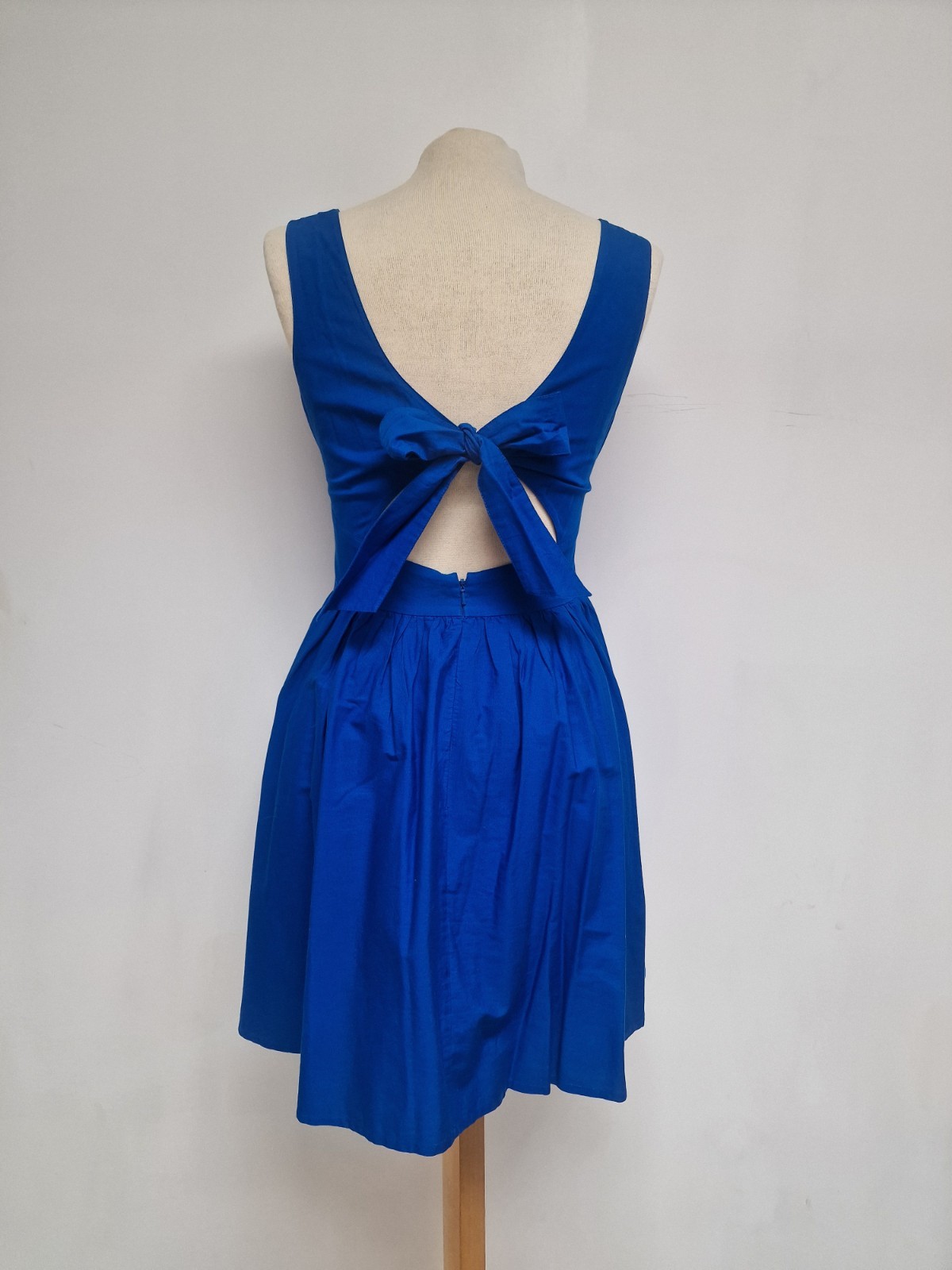 Vibrant Blue Skater Fit n Flare Backless Topshop Dress Bow Detail Cotton Size 10