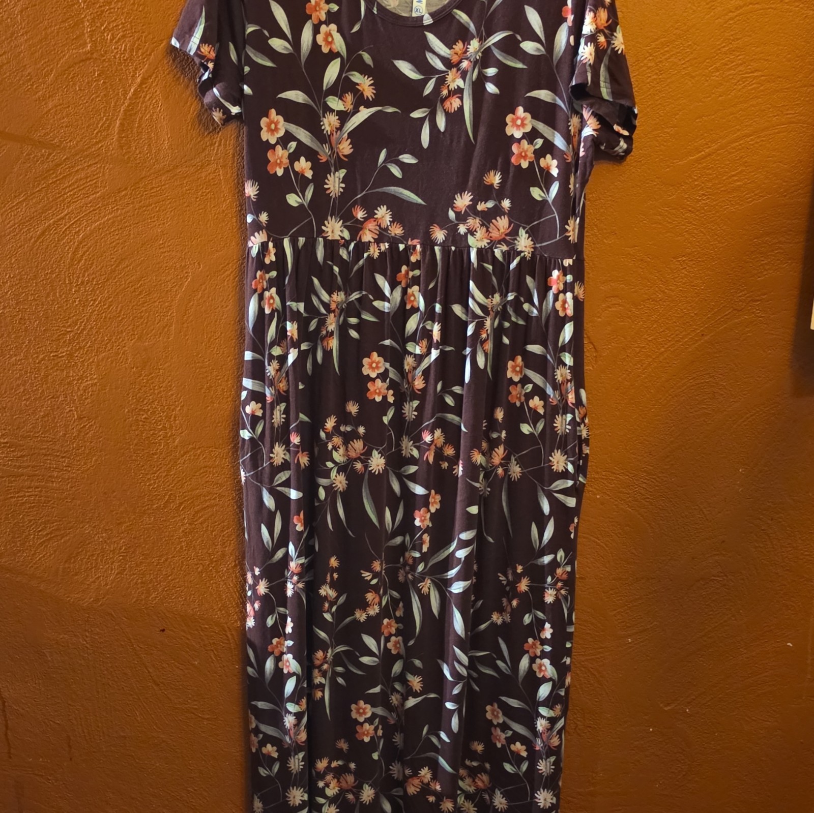 Women’s Floral Print Dress Short Sleeve, Stretchy,X- Large With Pockets