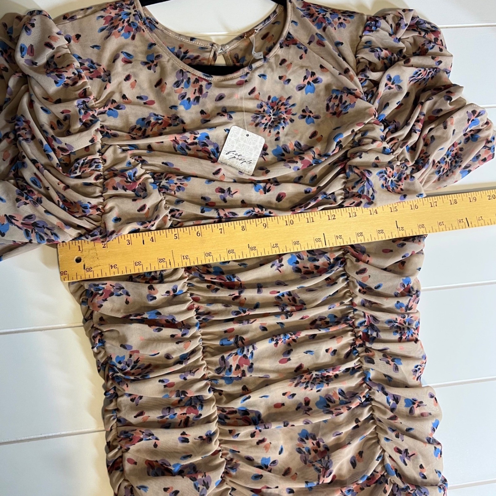 Free People Mesh Ruched Maxi Dress C Tea Combo Floral OB1557874 L NEW