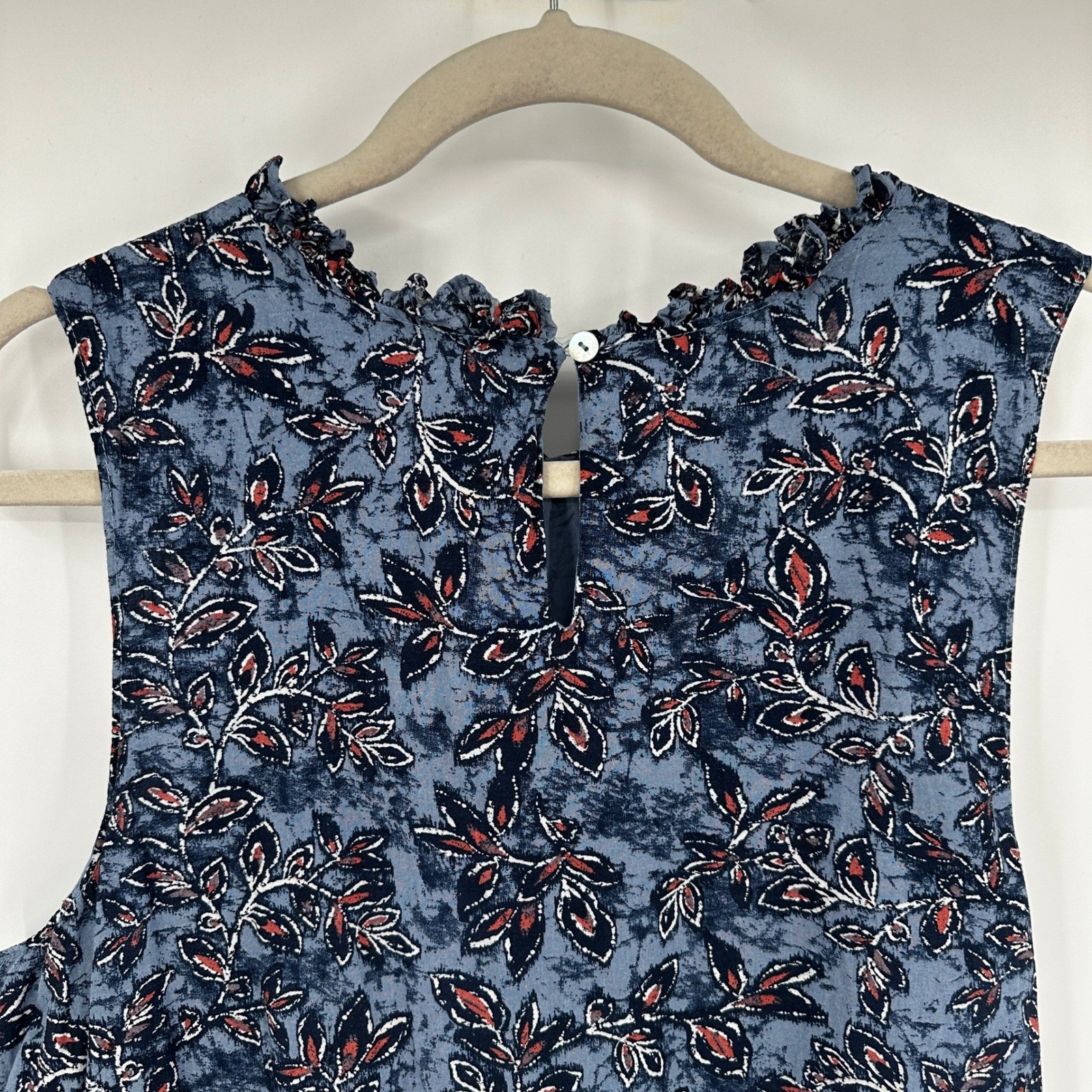 Lucky Brand Blue Floral Ruffle Neck Sleeveless Babydoll Mini Dress Large Cottage